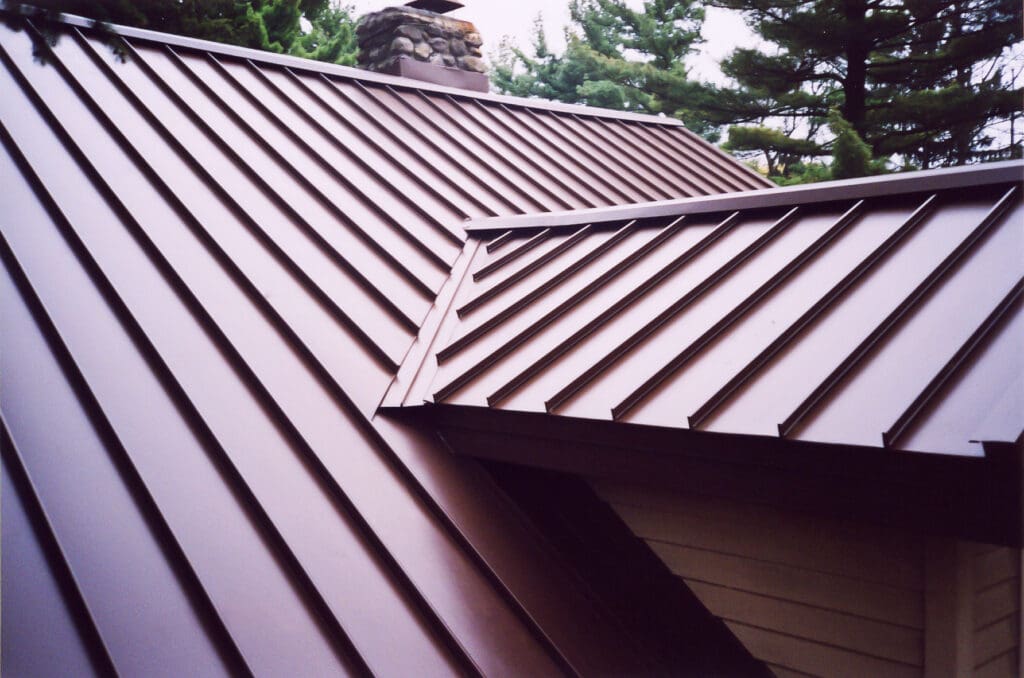 Close up Red Standing Seam Metal Roof Profile to illustrate standing seam metal roof material