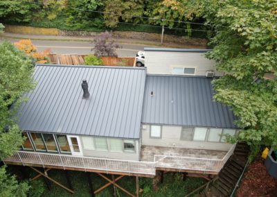 Aerial view of a standing seam metal roof