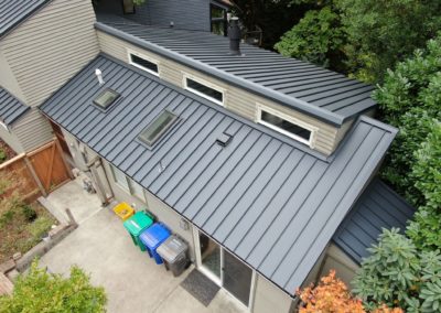 Aerial view of a standing seam metal roof