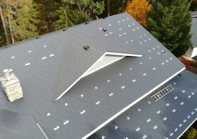 Aerial view of gray metal roof