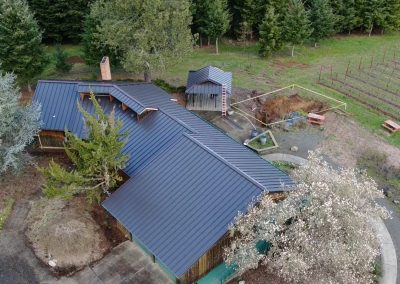 Aerial view of a standing seam metal roof