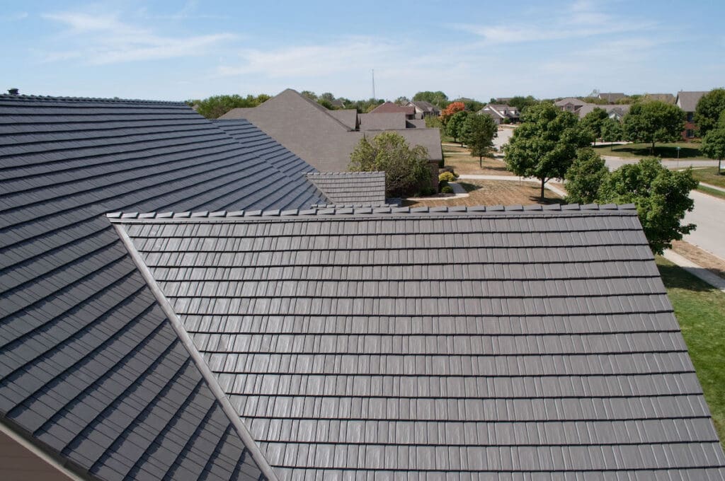 Close up of a metal roof pitch