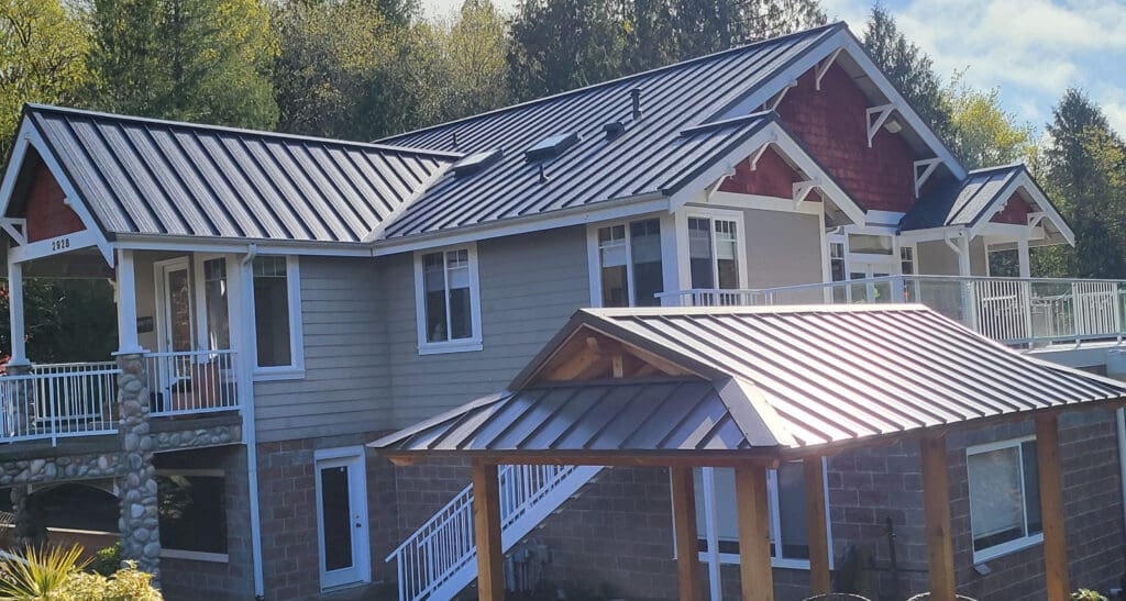 Black Standing Seam Metal roofing in Olympia, WA to illustrate metal roof and siding color combinations.